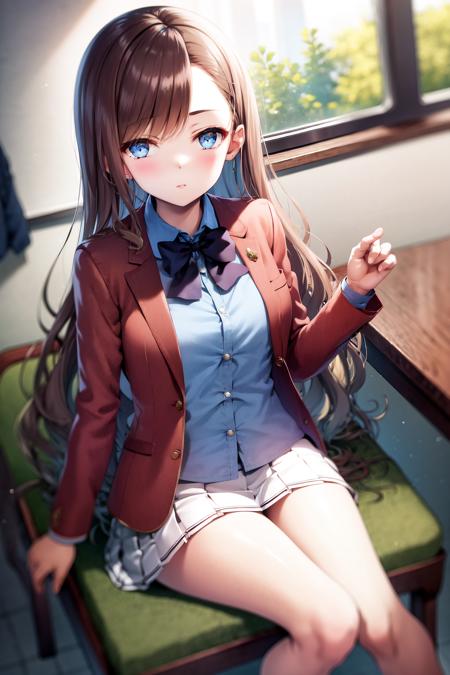 06309-1304337028-masterpiece, best quality, highres, 1girl matsushita swept bangs brown hair, white skirt red jacket blue shirt open jacket blue.png